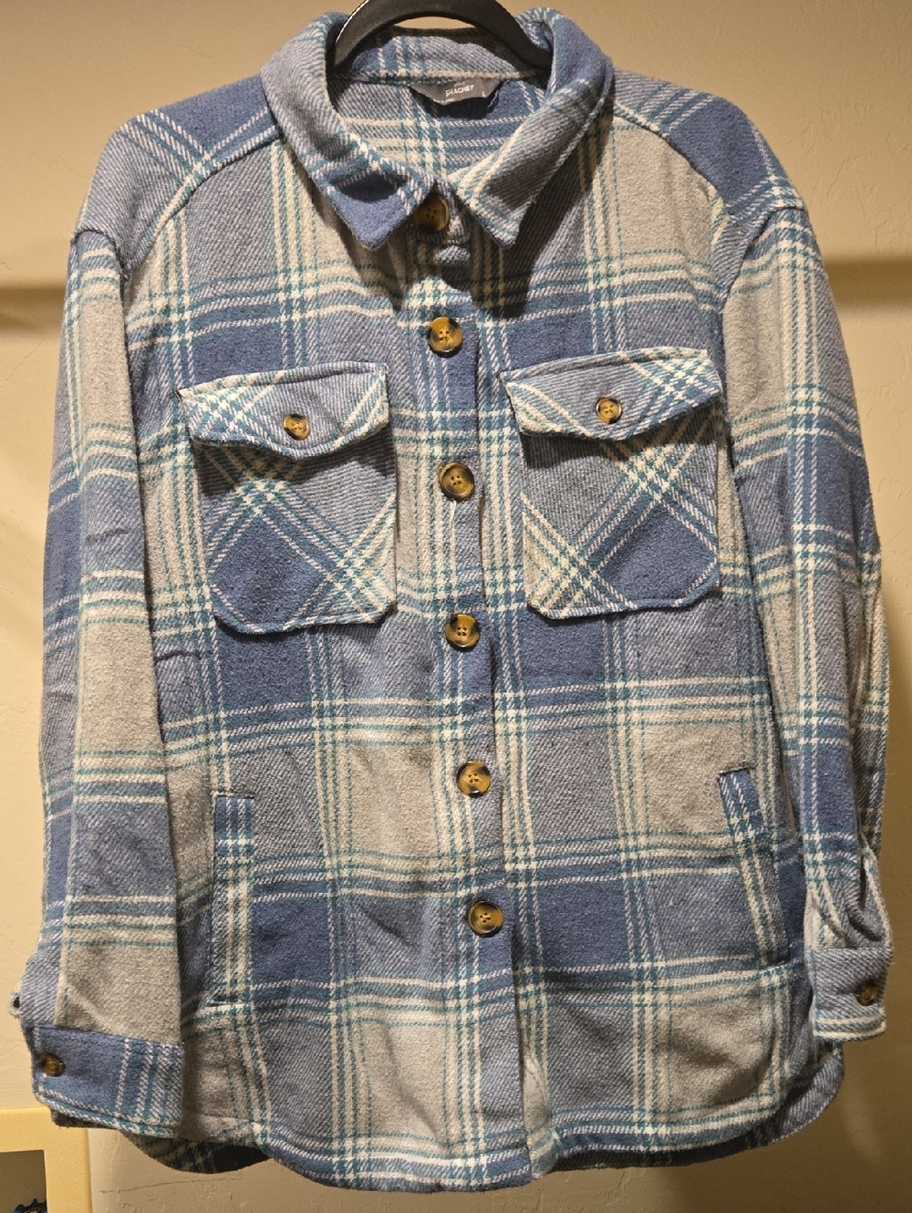 Blue & Gray Plaid Button-Up Shacket